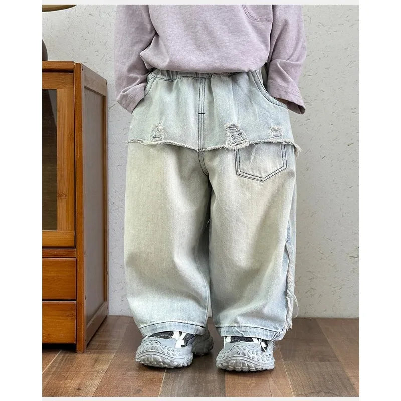 Boys' Jeans New Spring Outfit, Stylish Baby Pants, Children's Straight Leg Pants, Korean Loose Children's Clothing