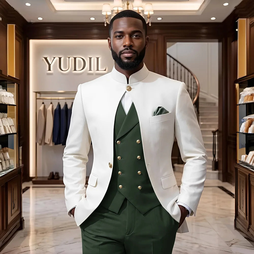 Men 3‑Piece Slim Fit Business Suit Formal Wedding Party Groom Blazer Jacket Trousers Male Suit Set