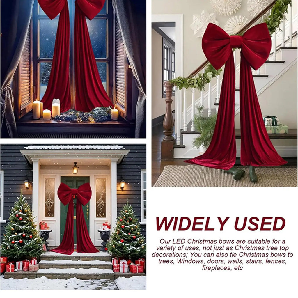 Large Christmas Bows Outdoor Decorations Christmas Tree Topper Big Bow Velvet Festival Ornaments For Home Front Door Party
