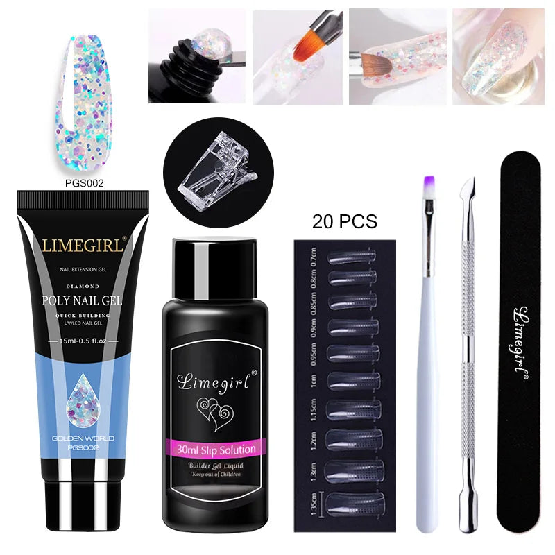 LIMEGIRL  Poly Nail Gel Set Manicure Set Gel Cuticle Pusher Finger Extend Mold Nail Kit All For Quick Extension Manicure Set
