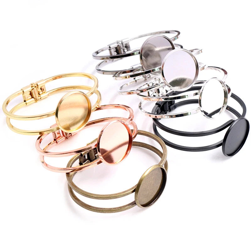 High Quality  20mm 6 Colors Plated Bangle Base Bracelet Blank Findings Tray Bezel Setting Cabochon Cameo