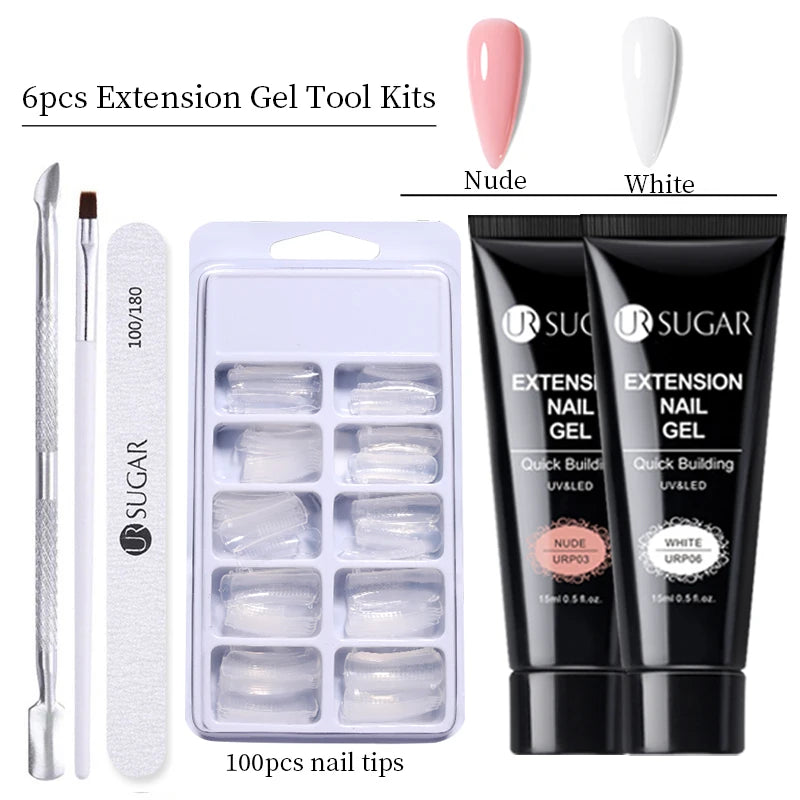 UR SUGAR 15ml Nail Extension Gel Set Acrylic Quick Building Hard Gel For Finger Prolong Form Tips Manicure Extension Tool Kits