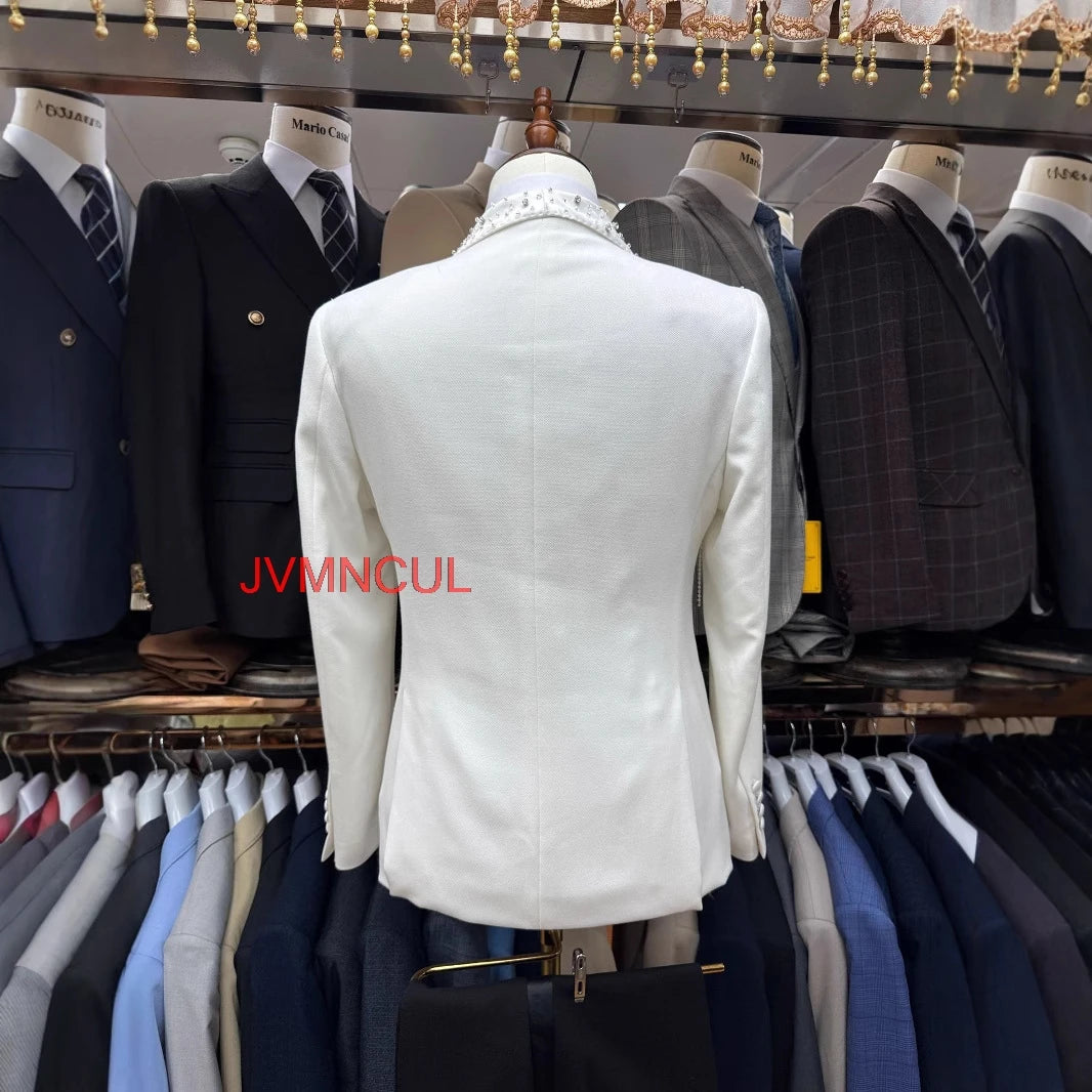 2026 Men's 2 Piece Suit Slim Fit Fashion Business Gentleman Style Wedding Formal Office Outfit Blazer Pants Set Elegant Wear