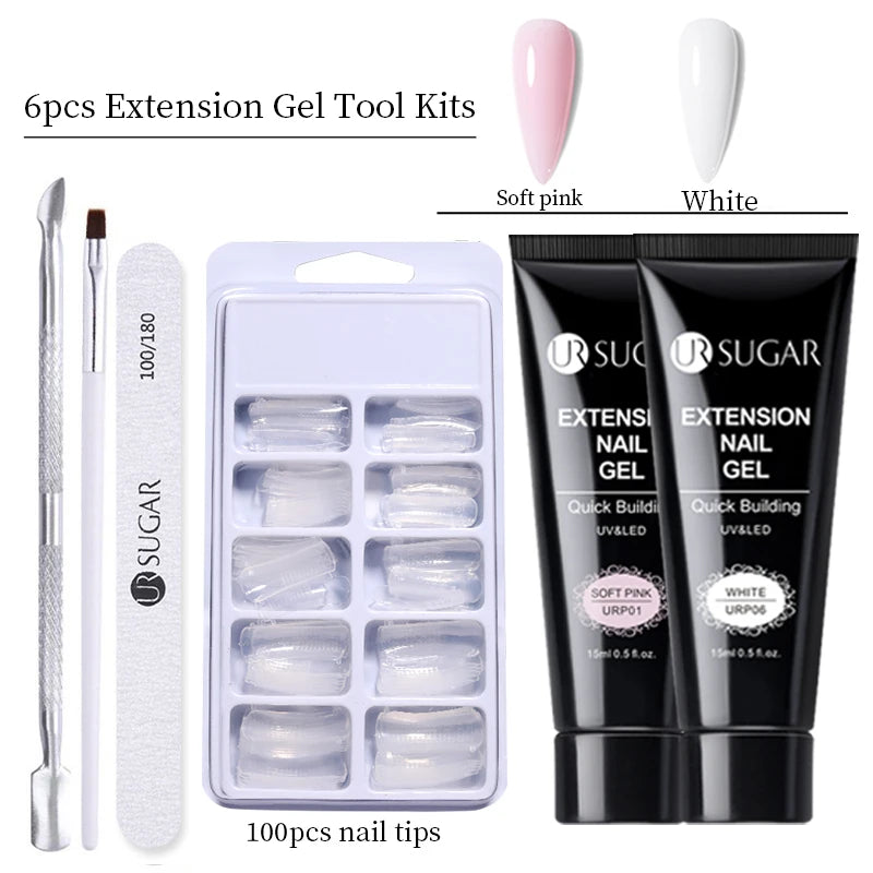 UR SUGAR 15ml Nail Extension Gel Set Acrylic Quick Building Hard Gel For Finger Prolong Form Tips Manicure Extension Tool Kits