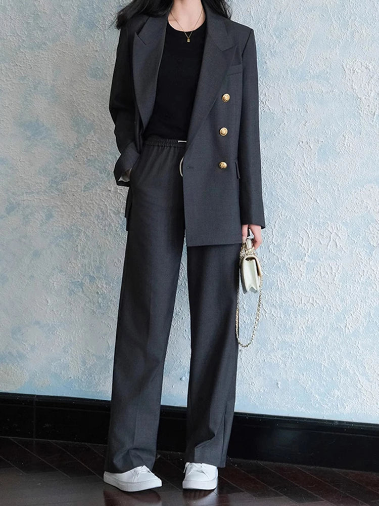 Trendiger Hosenanzug für Damen im Business-Look mit fallendem Revers, zweiteilig, Herbst/Winter 2024 – neue klassische Mode, locker geschnitten und vielseitig kombinierbar