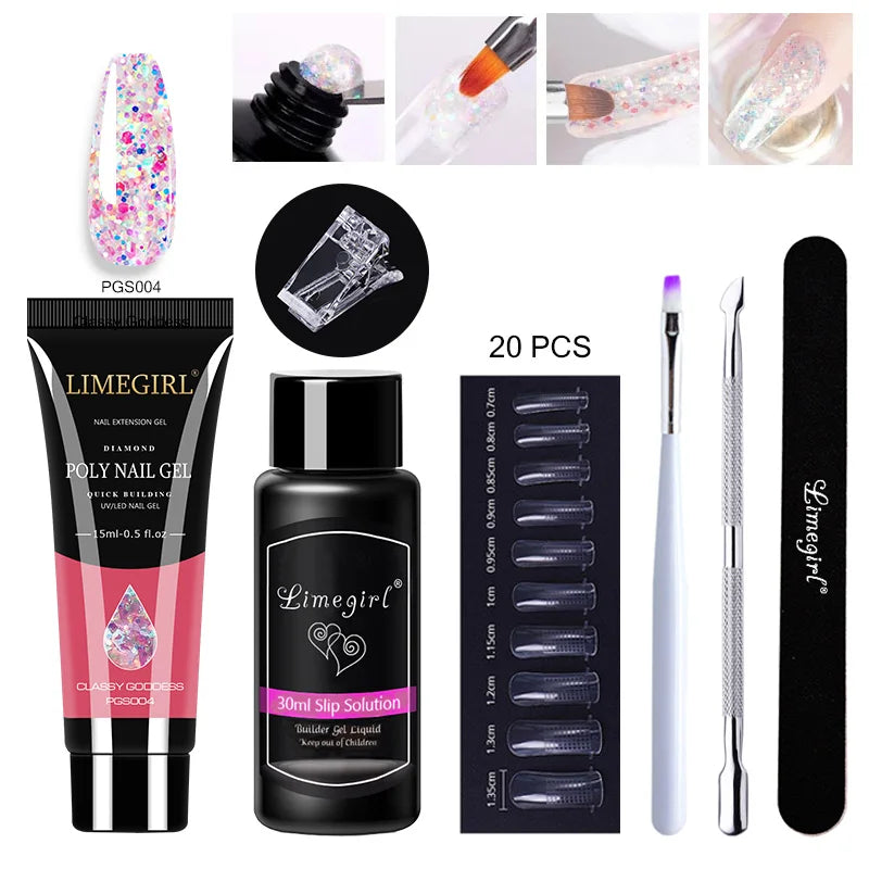 LIMEGIRL  Poly Nail Gel Set Manicure Set Gel Cuticle Pusher Finger Extend Mold Nail Kit All For Quick Extension Manicure Set