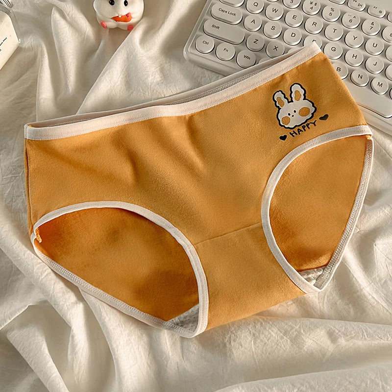 3pcs Cotton Girls Panties Adolescent Mid Waist Underwears Babys Fashion Briefs Breathable Pantys Students Cartoon Print Lingerie