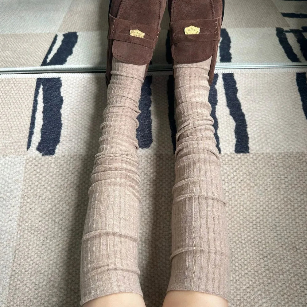 Fashion Pure Cotton Knee-high Socks Solid Color Keep Warm Long Tight Socks Boot Socks Fall Winter