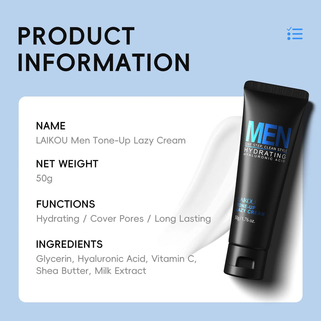 LAIKOU Men BB Cream Natural Whitening Revitalising Nourishing Brighten Cream  Face Foundation Tone Up Cream Lazy Concealer 50g