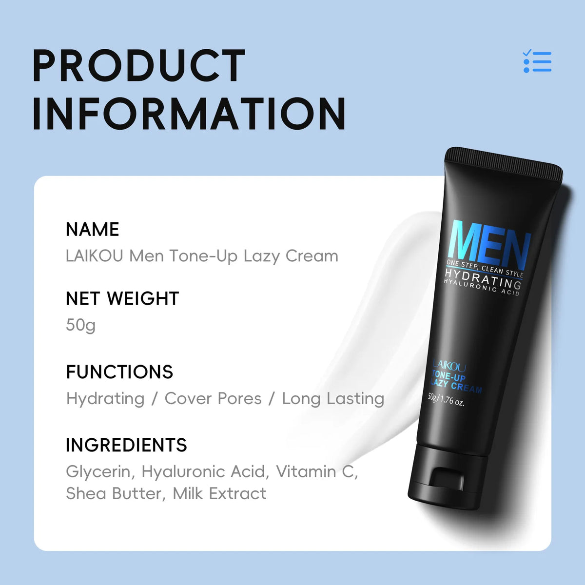 LAIKOU Men BB Cream Natural Whitening Revitalising Nourishing Brighten Cream  Face Foundation Tone Up Cream Lazy Concealer 50g