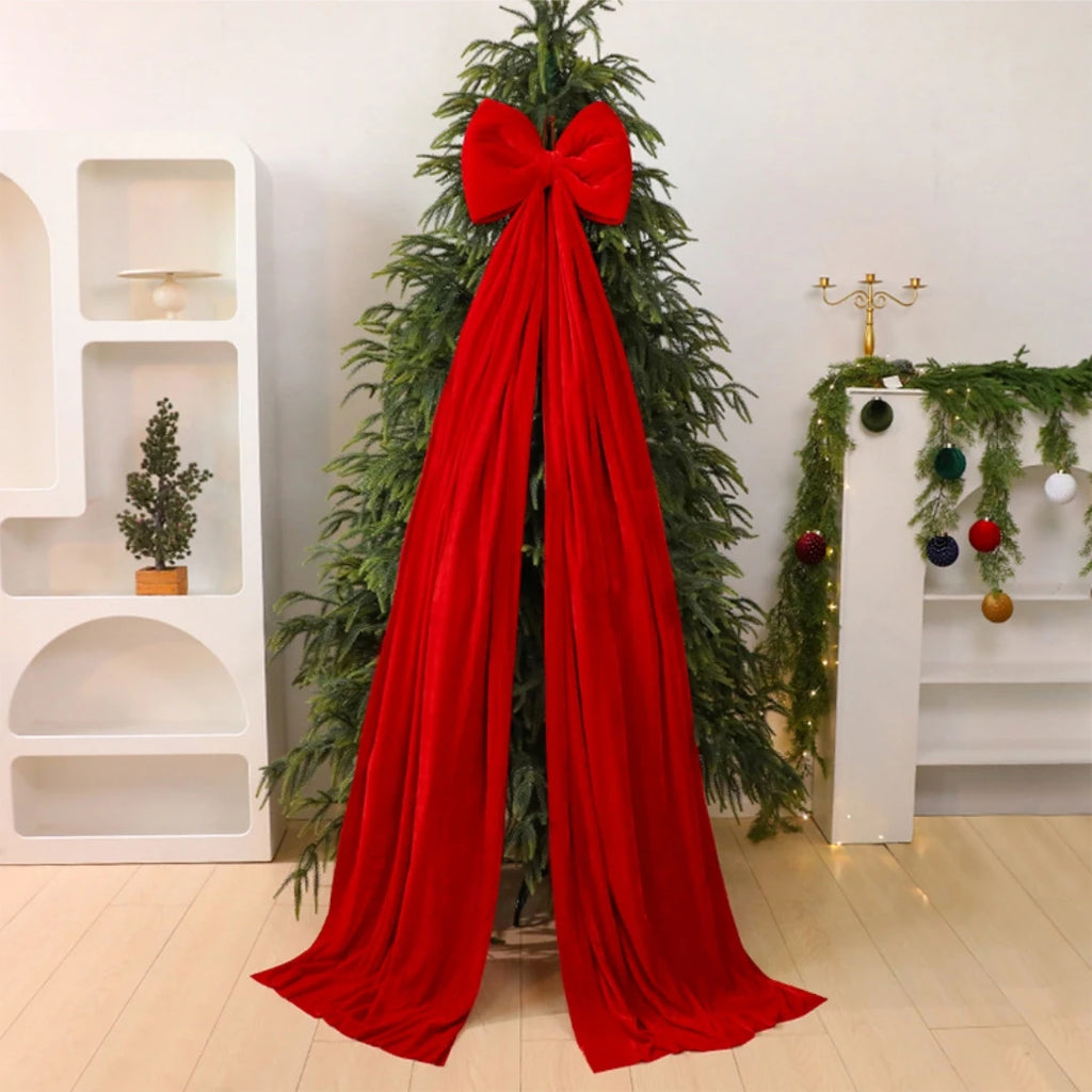 👉 Luxuriöse XL Samtschleife für den Weihnachtsbaum – Rubinrot
