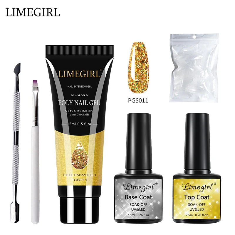 LIMEGIRL  Poly Nail Gel Set Manicure Set Gel Cuticle Pusher Finger Extend Mold Nail Kit All For Quick Extension Manicure Set