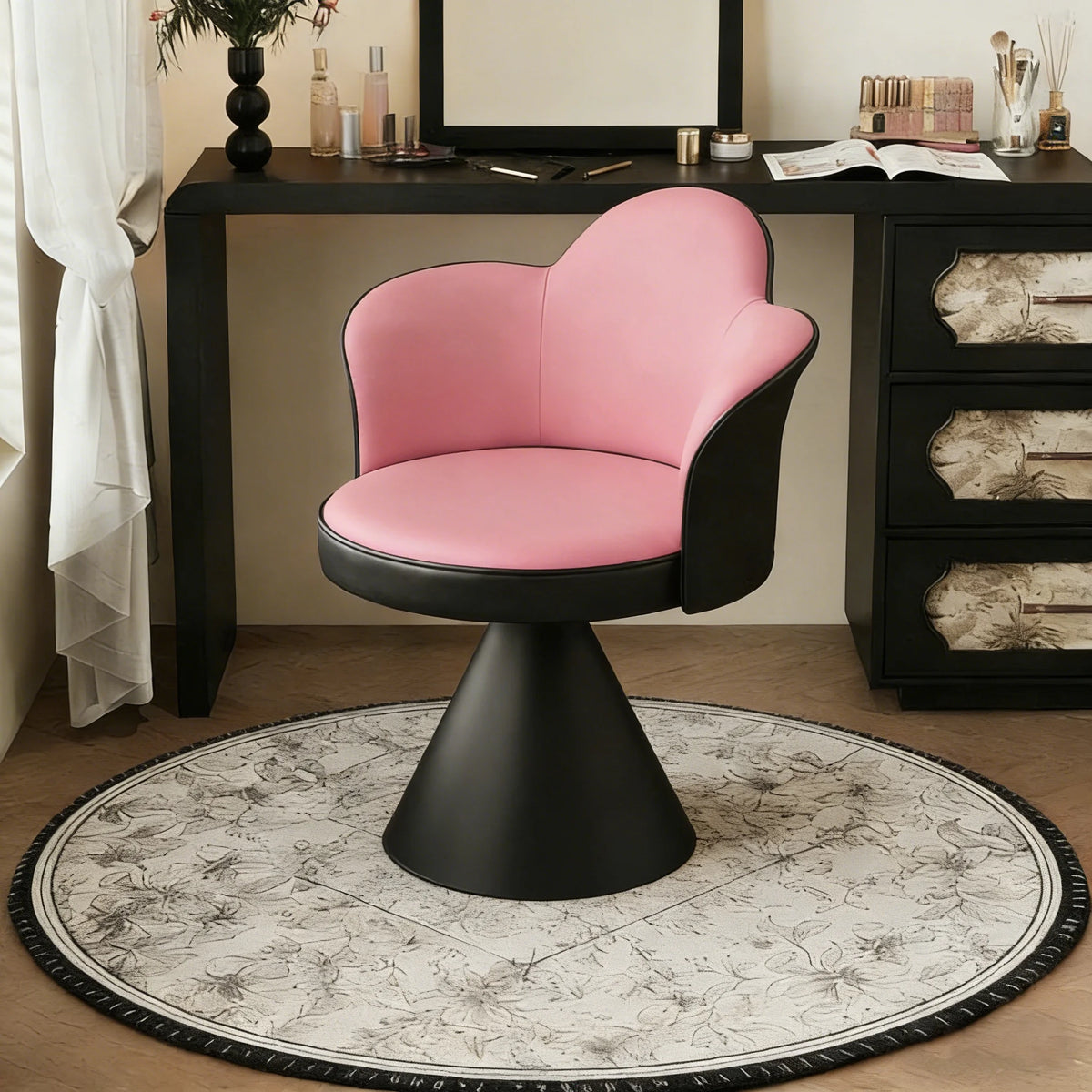 Pink Black Vanity Stool Make Up Dining Beauty Design Vanity Stool Cute Wooden Silla Tocador Maquillaje Girls Bedroom Furniture