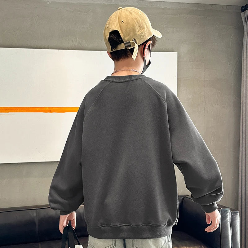 Children Brief Style Hoodie Sweatshirt for Boys European and American Street Fashion Clothing Kids Retro Simple Pullover Tops