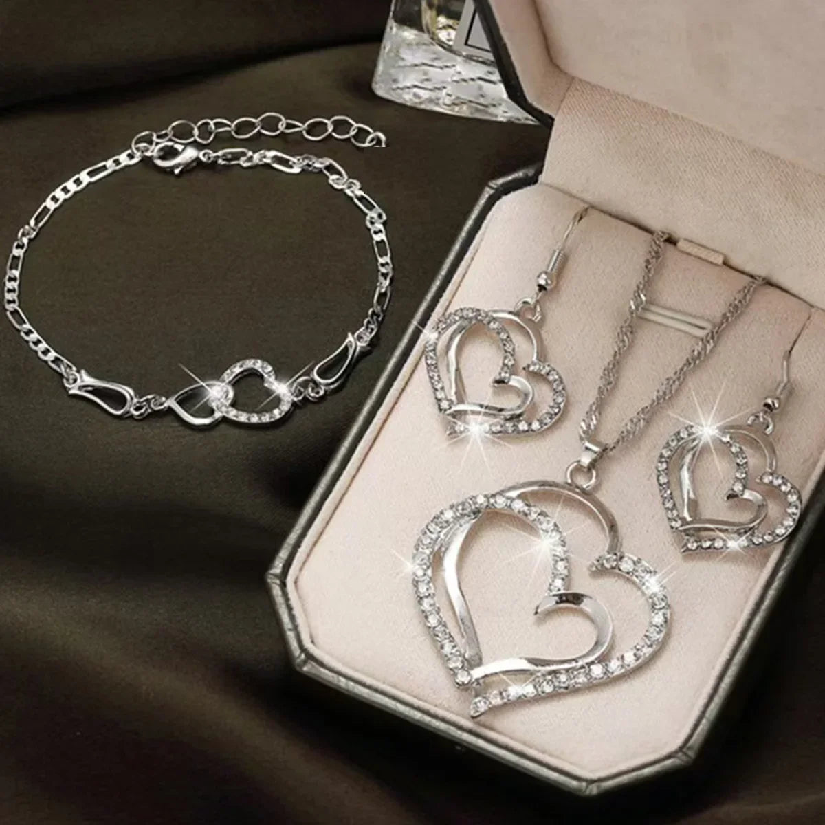 Women Love Wrapped Jewelry Set Necklace Earrings Bracelet, Fashion Accessory for Wedding Party Festival Casual Daily Outfit