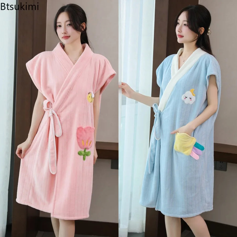Wearable Bath Towel Bathrobe Women's Homewear Absorbent Quick-drying Comfortable Casual Soft Breathable Loose Nightgown Ladies