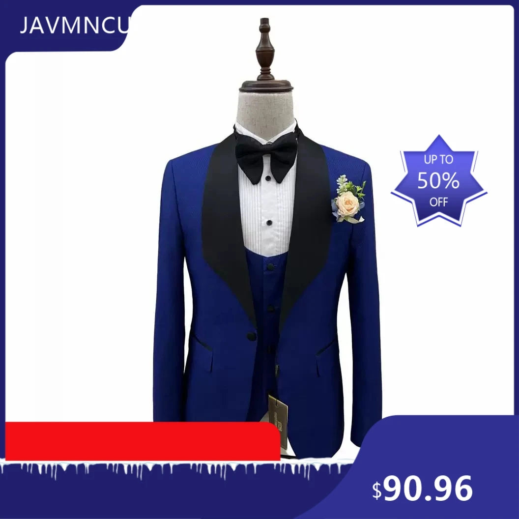 Men's 3 Piece Slim Fit Suit Set 2026 New Business Formal Wedding Groom Party Suit for Office Banquet and Four Seasons Wear