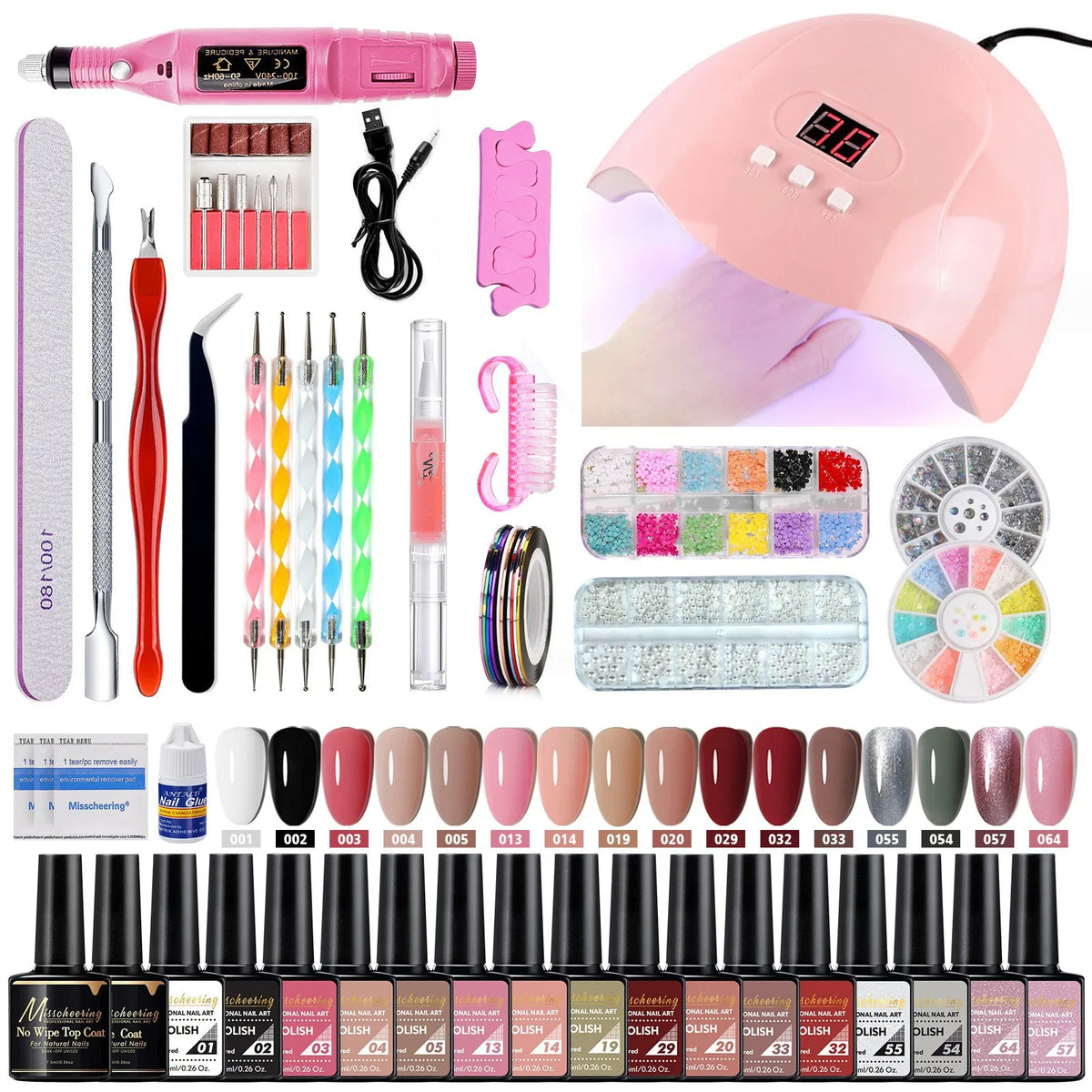 Professional 35Pcs Poly Extension Gel Nail Kit with 36W UV LED Lamp & Electric Nail Drill Machine Set Manicure Tools for Nail