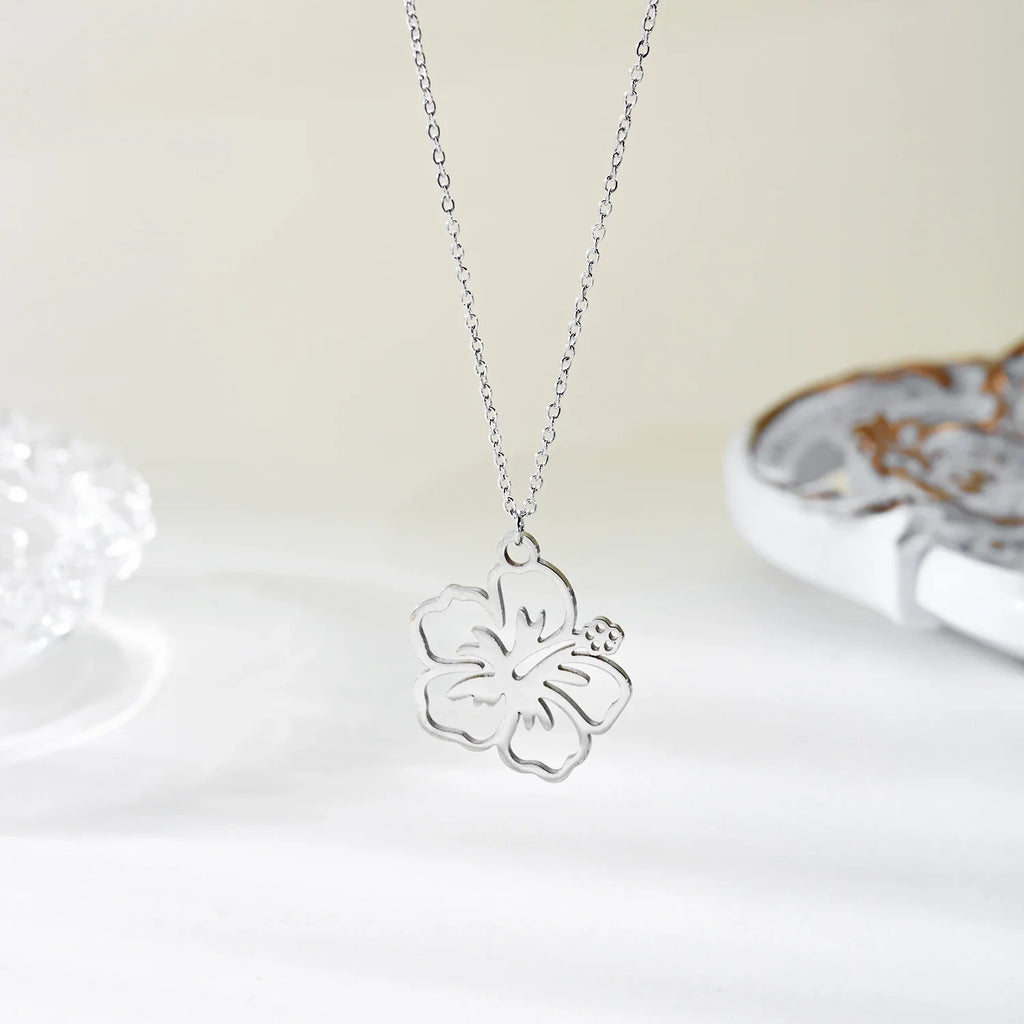 Stainless Steel Necklace For Women Light Luxury Hollow Flower Pendant Clavicle Chain Choker Party Minimalist Jewelry Gifts