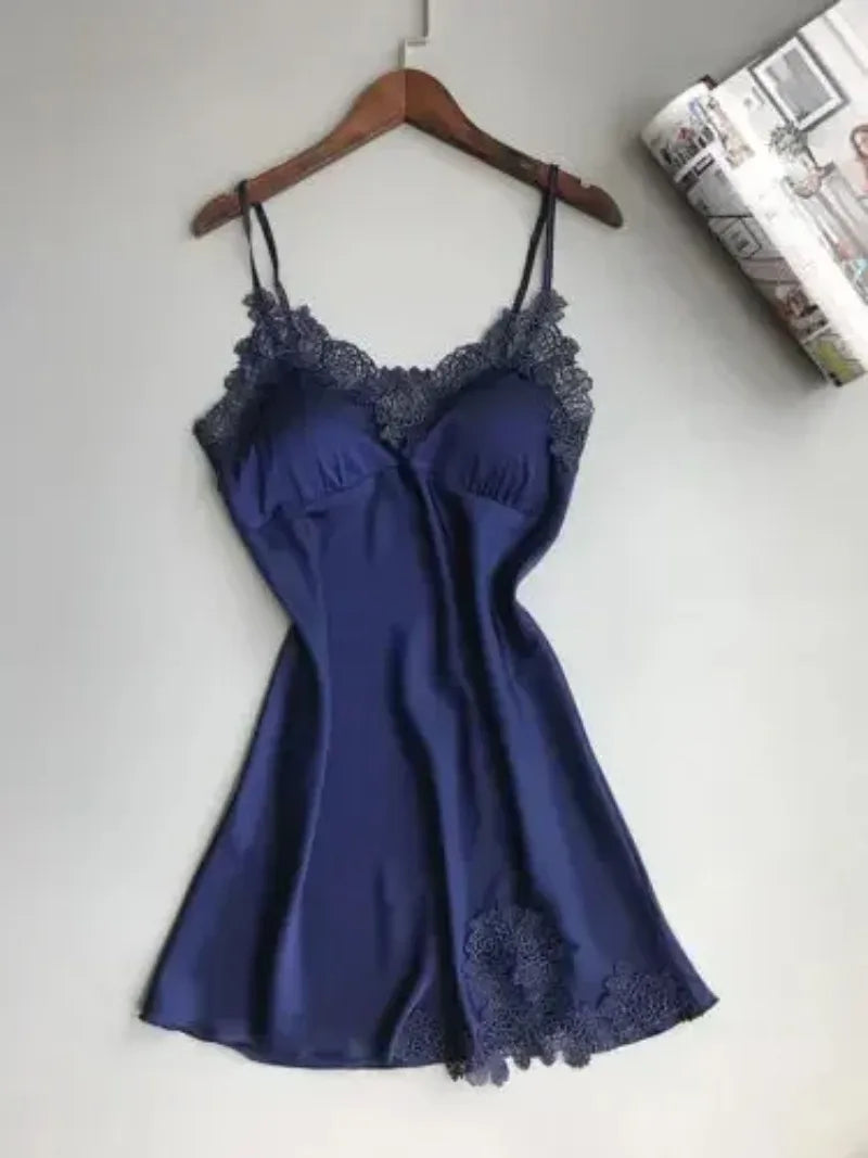 Women Nightgowns Sexy Nightwear Lace Patchwork Camisola Lingerie Nighty Wedding Silk Dress Sleep Wear Nightdress Clothes