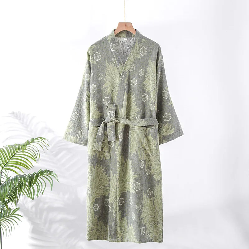 New Bathrobe Women's Shower 100% Cotton Gauze Nightgown Kimono Pajamas Robe Cardigan Print Sleepwear Loungewear Home Clothes