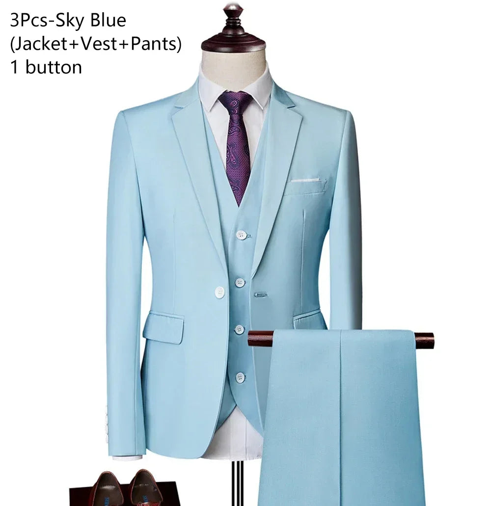 Elegant Suits For Men 3 Pieces 2 Set Fashion Classic Casual Full Jackets Vest Pants Blazers Outfit 2026 Formal Costume