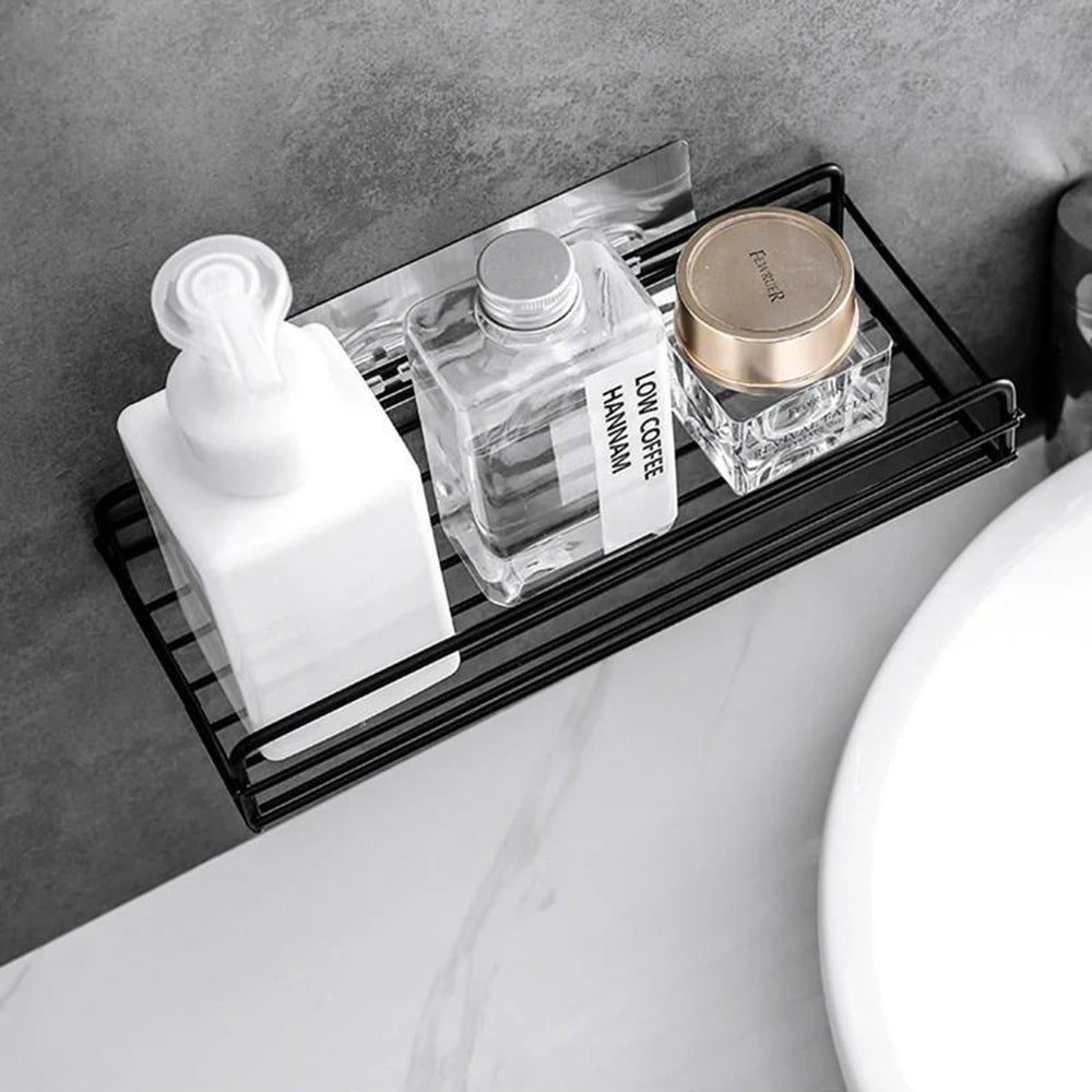 Bathroom Storage Rack Kitchen Organizer Shelf Black Shelves Corner Frame Iron Shower Punch Free Mounted Caddy Rack