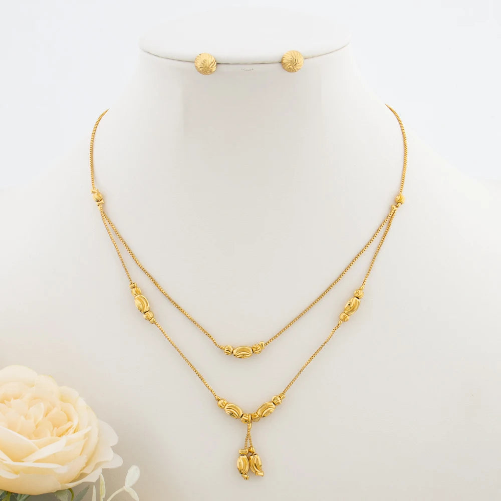 Stainless Steel Multi Strand Necklace Earring Sets Jewelry Round Bead Stud Earrings Necklace Women Party Jewelry Set Accessories