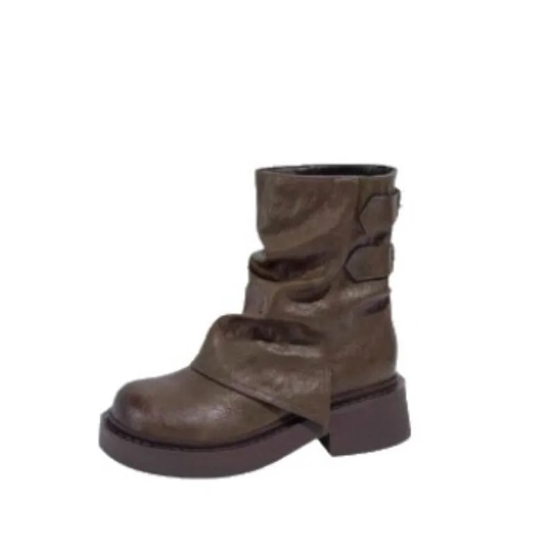 Womens Western Cowgirl Boots Autumn Winter New Waterproof Thick Bottom Casual Shoes Fashion Versatile Women's Short Boots Mujer