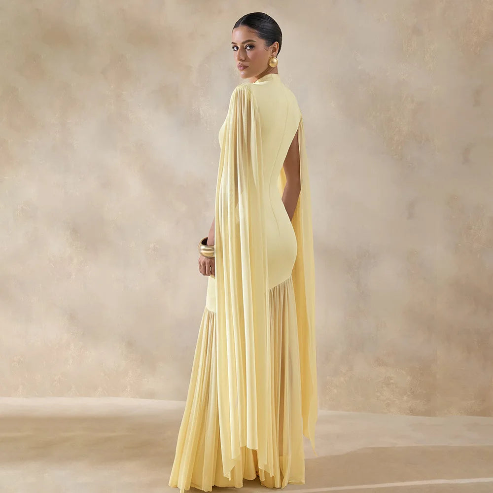 FL Elegant And Elegant Evening Dress For Women Featuring Patchwork Design Mesh Ribbon And Pure-Color Long Dress 2026