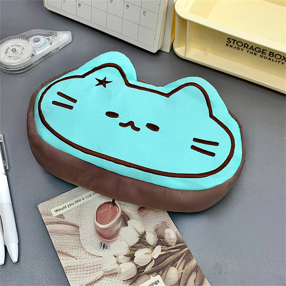 Kawaii Cat Plush Stationery Bag Portable Pencil Case Aesthetic Stationery Bag Suitable for Capybara Lovers Gifts