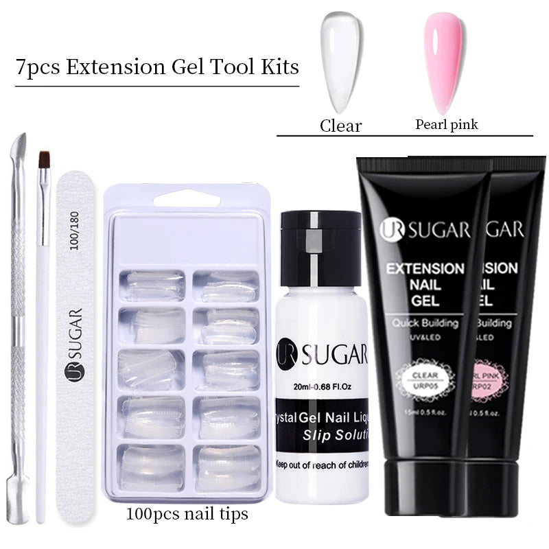 UR SUGAR 15ml Nail Extension Gel Set Acrylic Quick Building Hard Gel For Finger Prolong Form Tips Manicure Extension Tool Kits