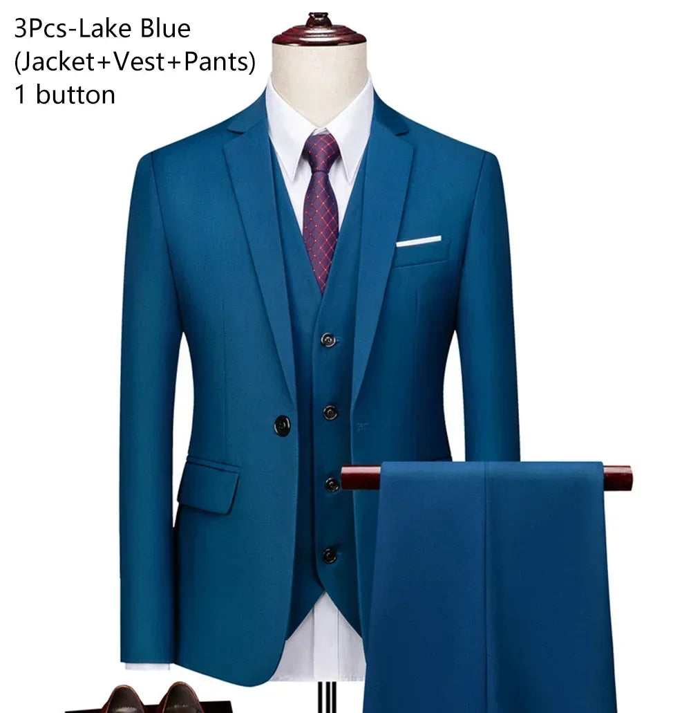 Elegant Suits For Men 3 Pieces 2 Set Fashion Classic Casual Full Jackets Vest Pants Blazers Outfit 2026 Formal Costume