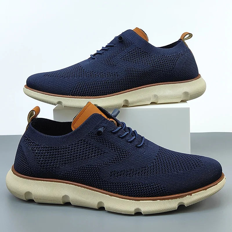 Men Knit Oxford Shoes Breathable Fly Woven Upper Lightweight Thick Sole Lace-up Casual Business Walking Sneakers