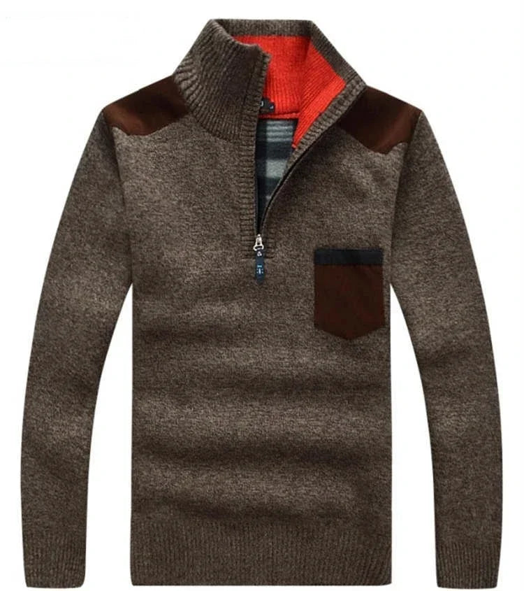 Men's Winter Sweaters Stand Collar Half Zipper Knitted Fleece Pullovers Long Sleeve Pocket Casual Jumper Thick Clothing for Men
