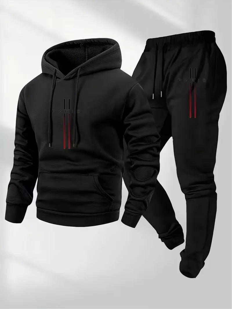 Men's Paris Trendy Cool Personalized Printed Hoodie & Sweatpants Set Sporty Casual Two-Piece Daily Wear Comfortable Street Style