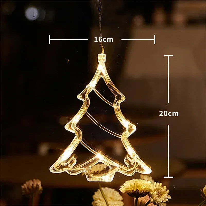 LED Christmas Window Lights Silhouette Decoration Bell Christmas Tree Santa Claus For New Year Christmas Decor Fairy String Lamp