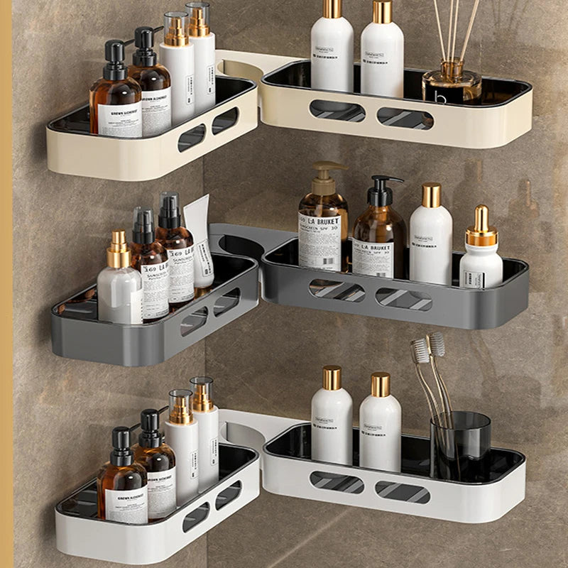 Rotating Bathroom Shelf Organizer 360° Adjustable Wall Mounted Storage Rack Thickened ABS No Drilling Required for Toiletries