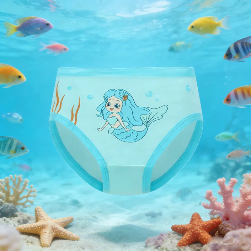 Girls Cotton Underwear Cartoon Mermaid Starfish Triangle Panties Breathable Skin-Friendly Antibacterial Crotch Children Clothes