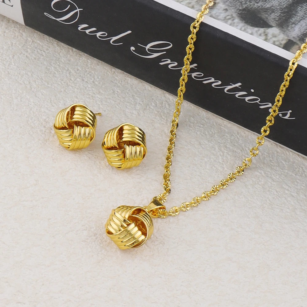 Stainless Steel Jewelry Three-dimensional Ring Earring Necklace Bangle 4Pcs Jewelry Set for Women Geometric Exquisite Jewelry