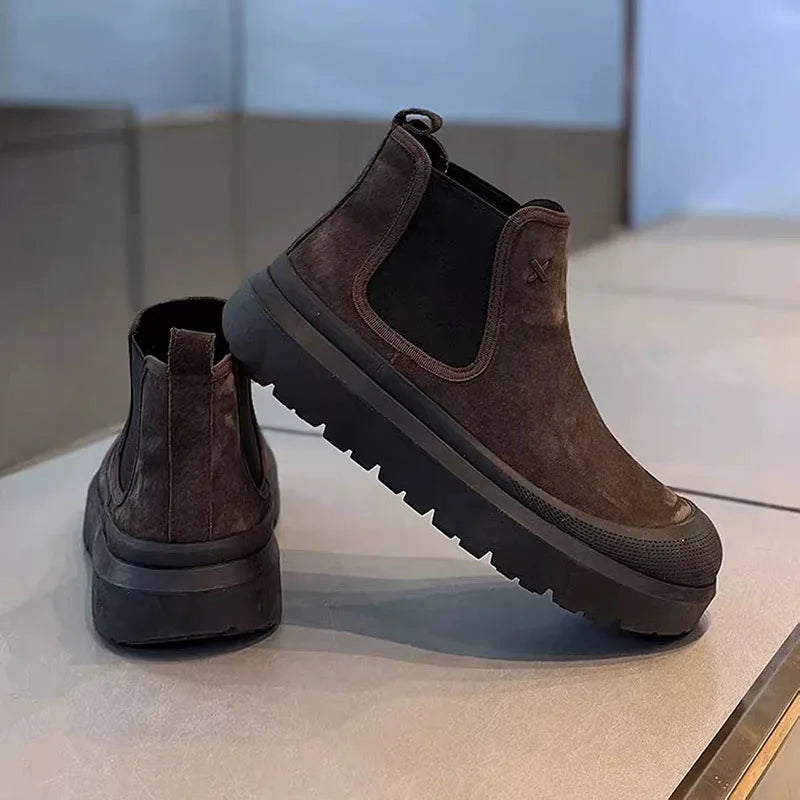 Winter Boot Chelsea Boots Men Vintage Suede Round Headed Cowhide Comfortable Fashion Designer Casual Shoes for Men Fashion High