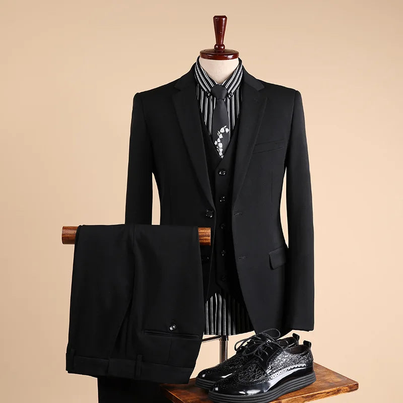 Men 2 3 Piece Suit Set 1 Button 2 Buttons Single Breasted Flat Collar Slim Fit Groom Wedding Business Suit Jacket Vest Trousers
