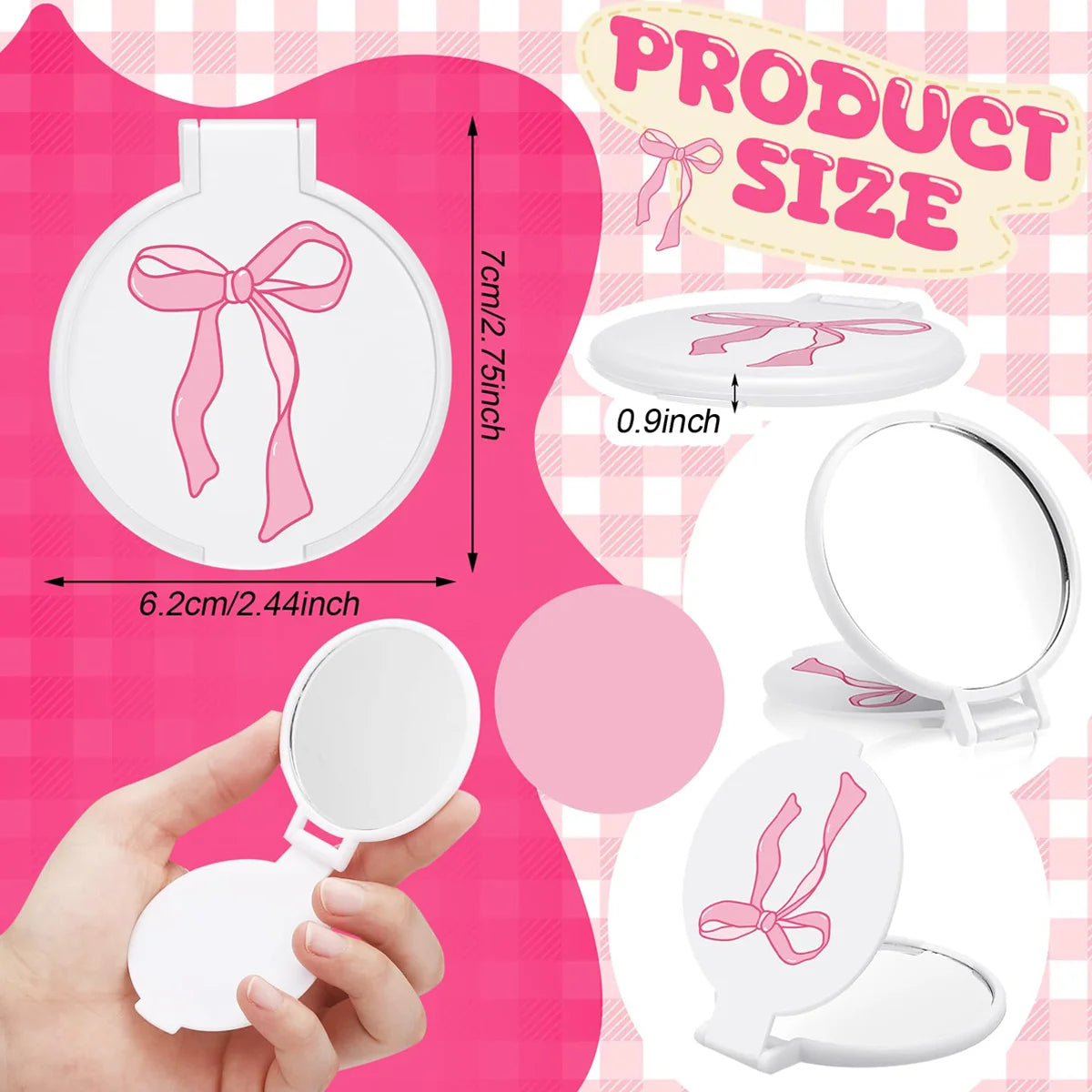 5 Sets Pink Bow Mini Pocket Mirror - Vanity Accessories For Women, Birthday Party Favors, Wedding Anniversary Bridal Shower Gift
