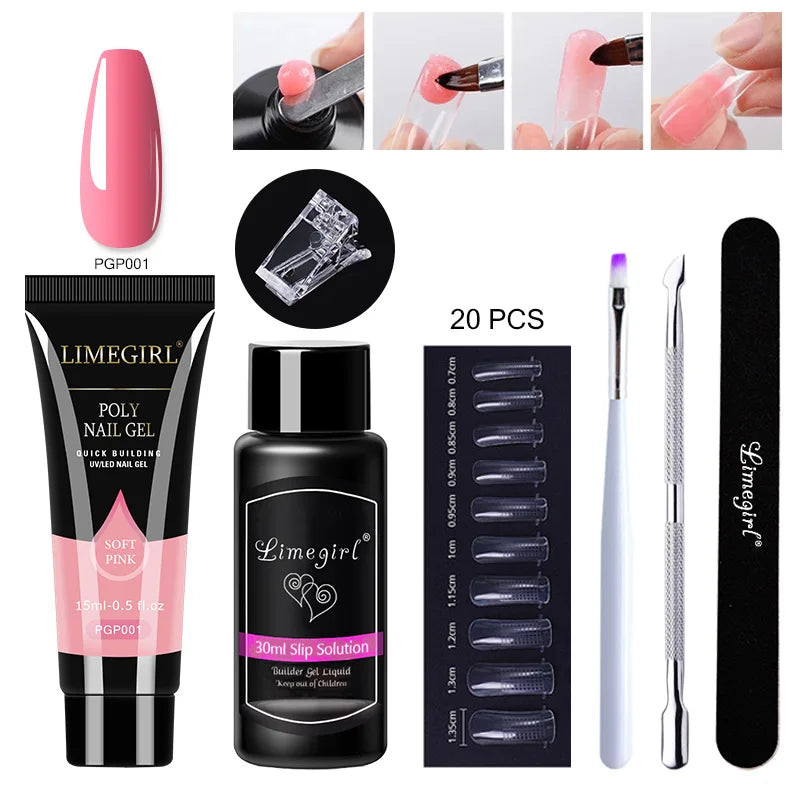 LIMEGIRL  Poly Nail Gel Set Manicure Set Gel Cuticle Pusher Finger Extend Mold Nail Kit All For Quick Extension Manicure Set
