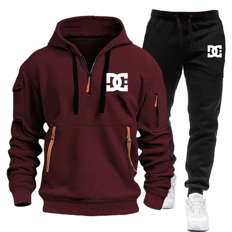 2026 New Winter Season Men's Fashion Casual Sports Set - Outdoor Loose Hooded Sweatshirt Pullover + Jogging Pants 2-Piece Set