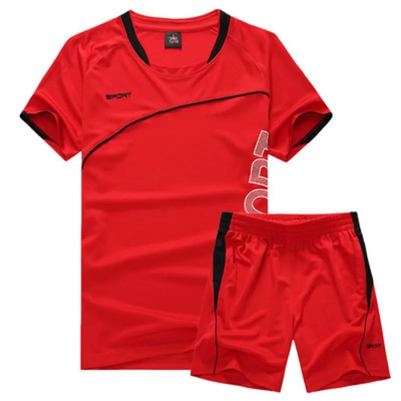 Mens Fitness Tracksuit Set Summer Casual Sporting Male Quick-Drying Short-Sleeved Tops+Shorts Sweatsuit 2 Piece Set Track Suit