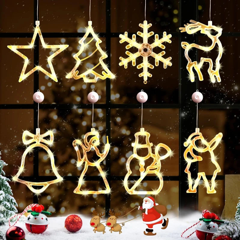 LED Christmas Window Lights Silhouette Decoration Bell Christmas Tree Santa Claus For New Year Christmas Decor Fairy String Lamp