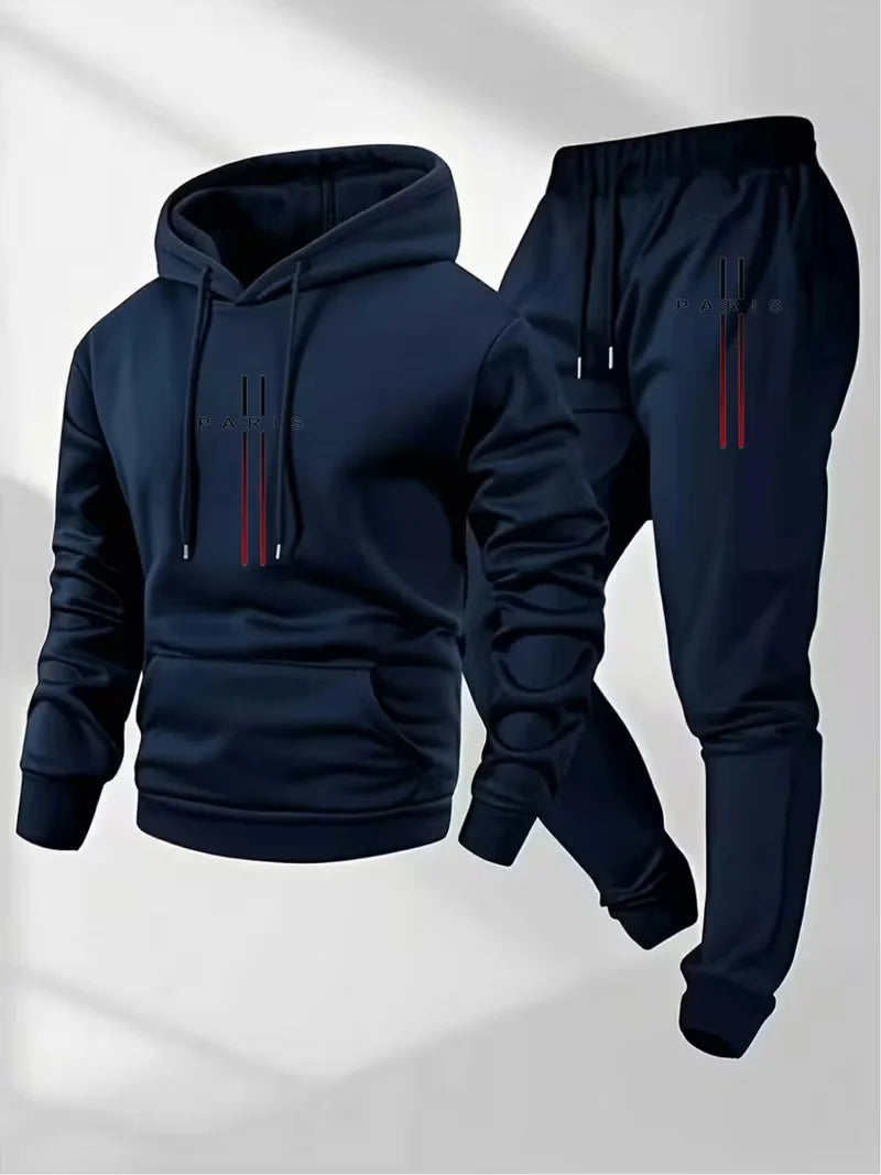 Men's Paris Trendy Cool Personalized Printed Hoodie & Sweatpants Set Sporty Casual Two-Piece Daily Wear Comfortable Street Style