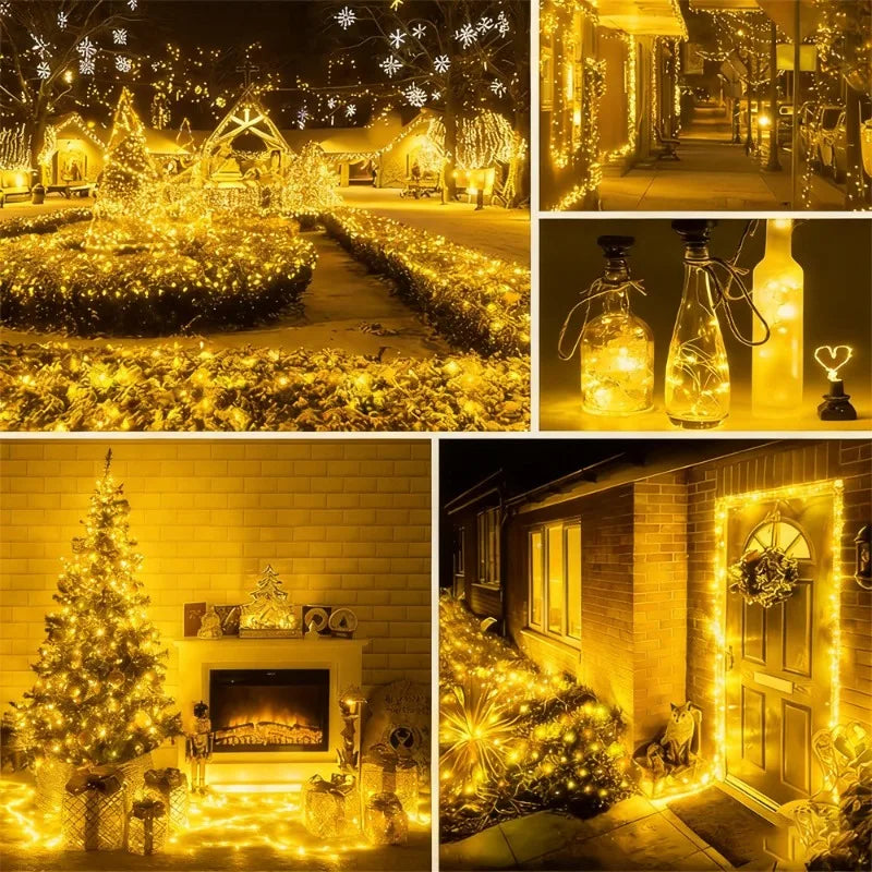 Christmas Lights Decorations LED Solar String Fairy Lights Outdoor Copper Waterproof Solar Garland Decoration Garden Tree Party