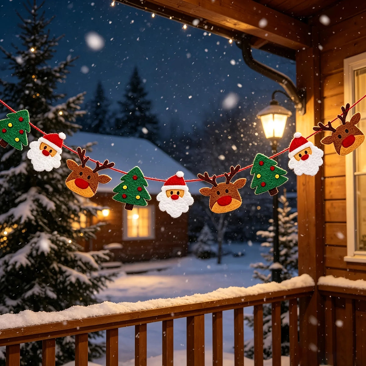Weihnachts-Filzgirlande mit Weihnachtsmann & Rentieren – Festlicher Wandschmuck